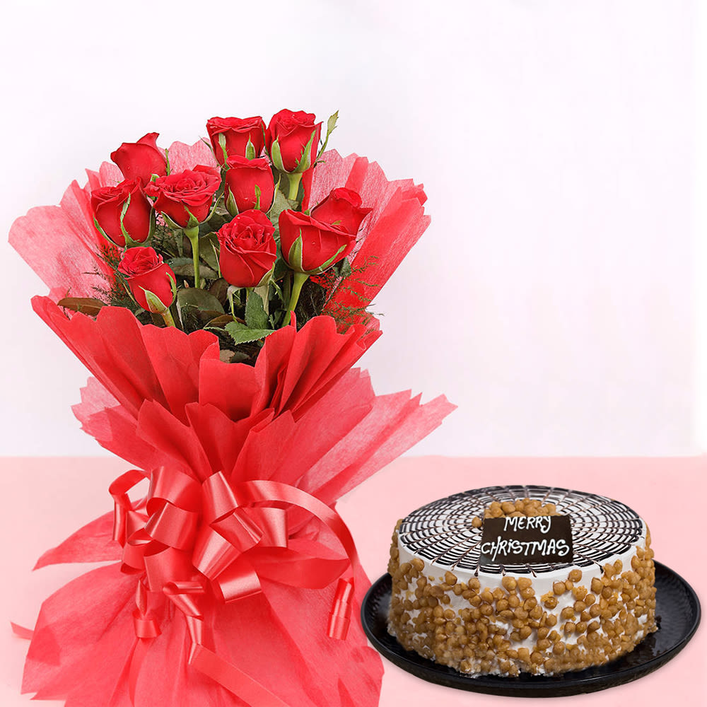 Butterscotch Cake With Roses Bouquet | Winni