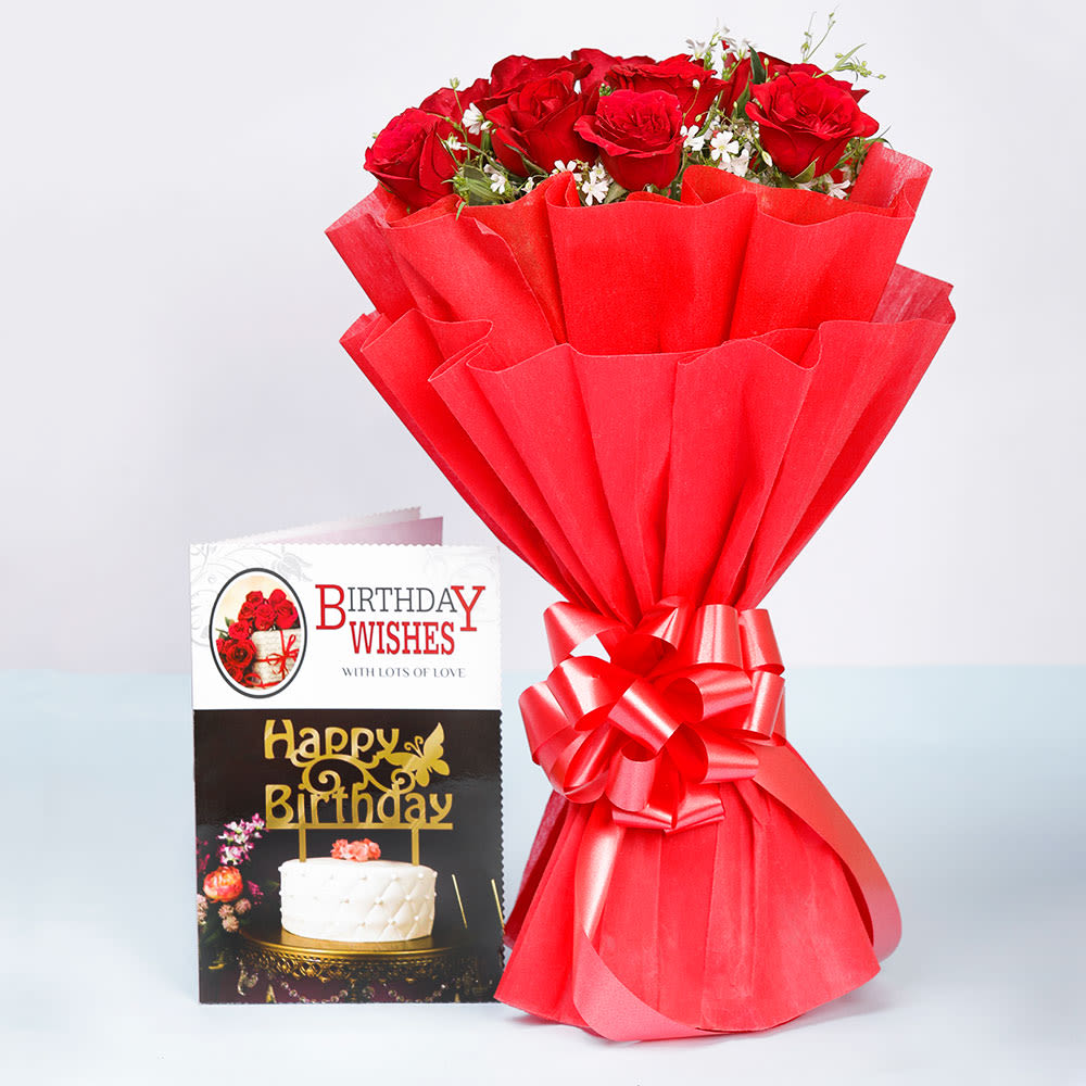 Red Roses With Birthday Greeting Card | Winni.in