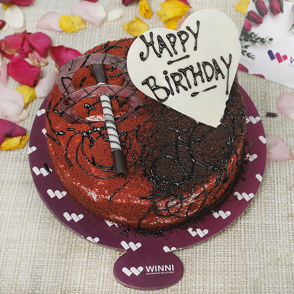 Birthday Fusion Red Velvet and Chocolate Cake | Winni.in