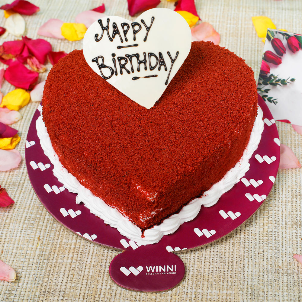 Buy Birthday Red Velvet Heart Shape Cake | Winni | Winni.in