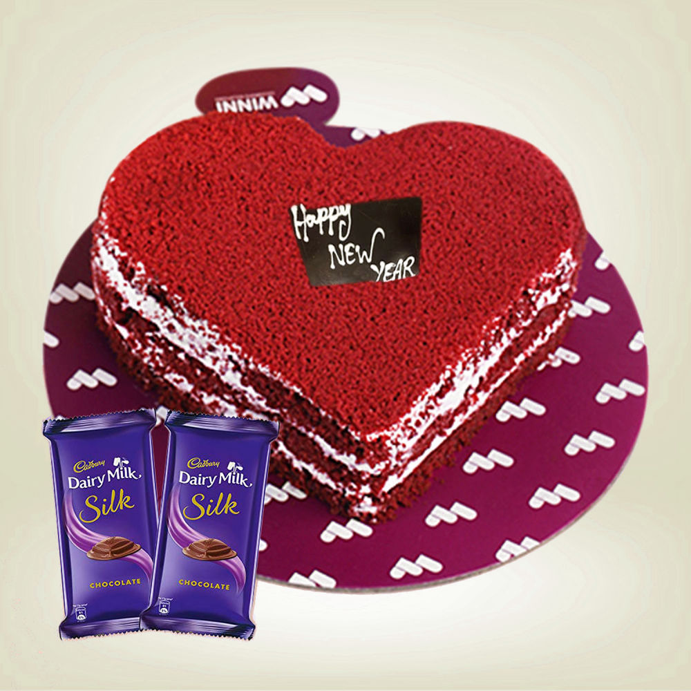 Red Velvet Heart Shape Cake And Chocolates | Winni.in