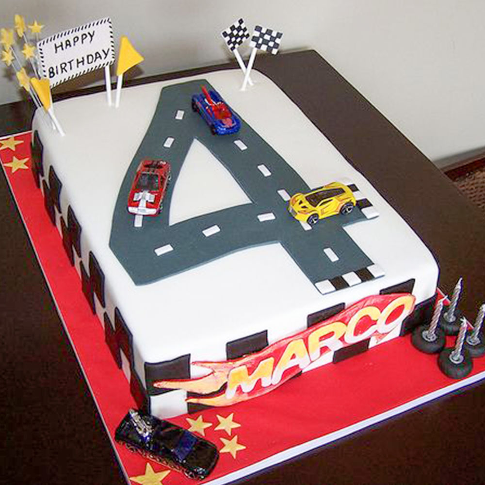 Car Race Track 4 Number Cake - Dough and Cream