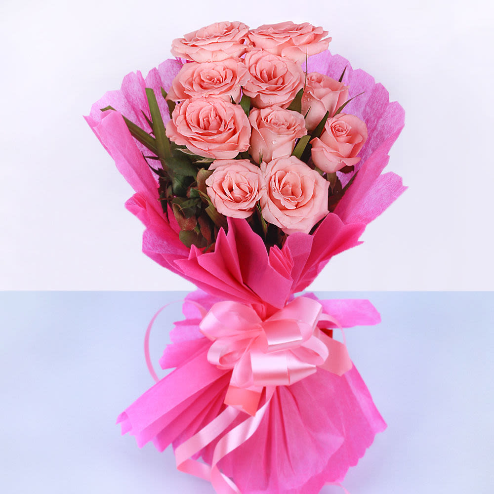 Buy Online Charming and Special 10 Pink Roses Bouquet | Winni.in