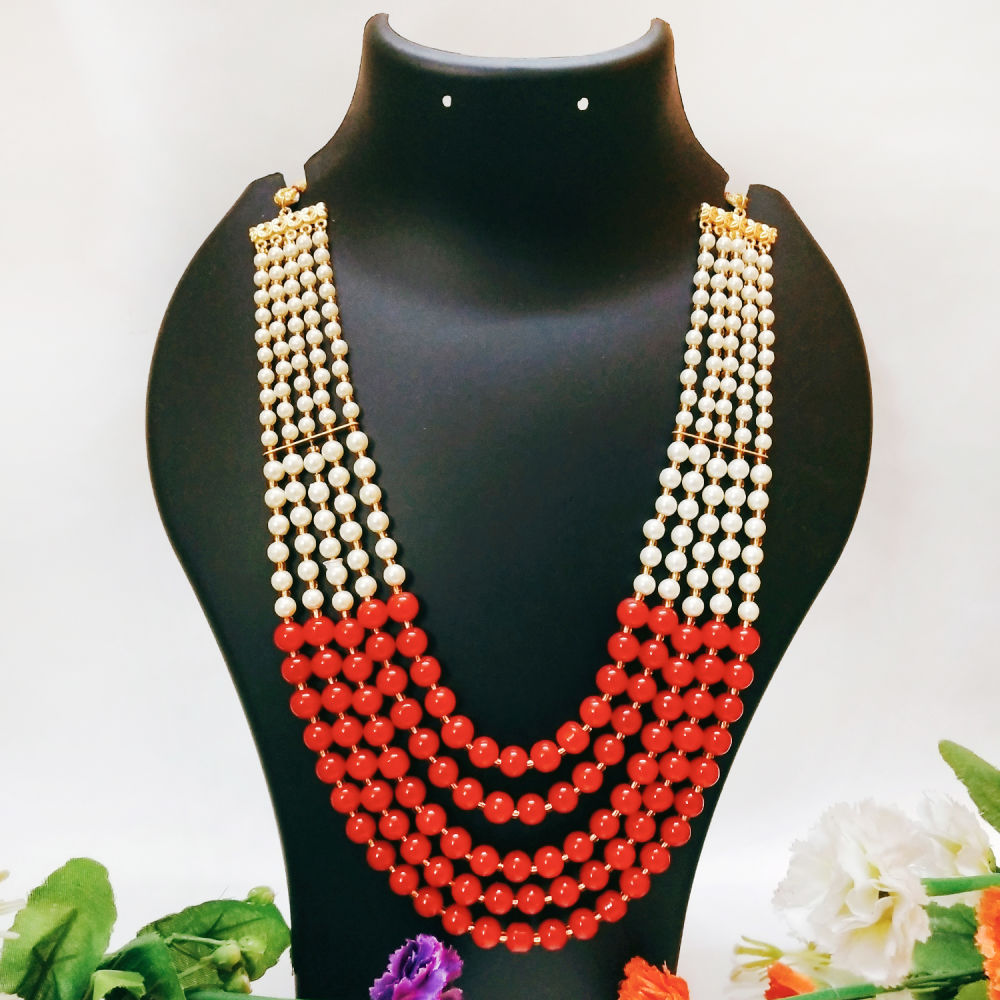 white and red necklace