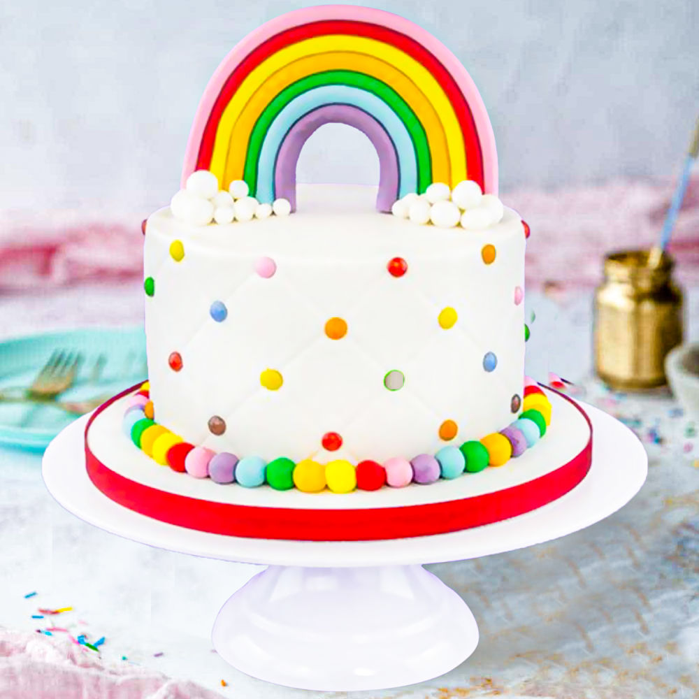 Rainbow Cake Recipe with Marshmallow Clouds and Gold Sprinkles!