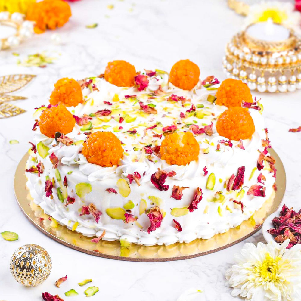 Order Motichoor Ladoo Cake - 950 gms Approx Online From Delectable Tea  Timers. FSSAI Approved,Mumbai