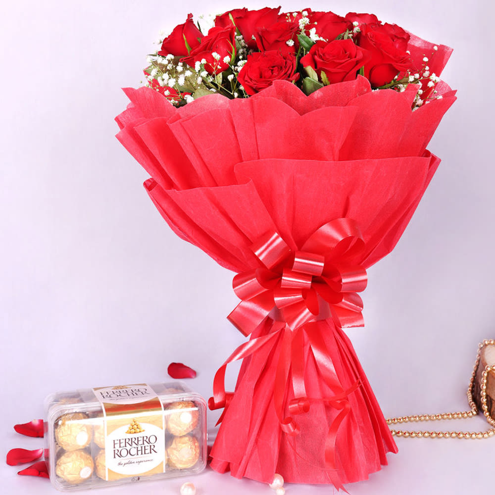 Flowers + Chocolate Combo - Cake Connection| Online Cake | Fruits | Flowers  and gifts delivery