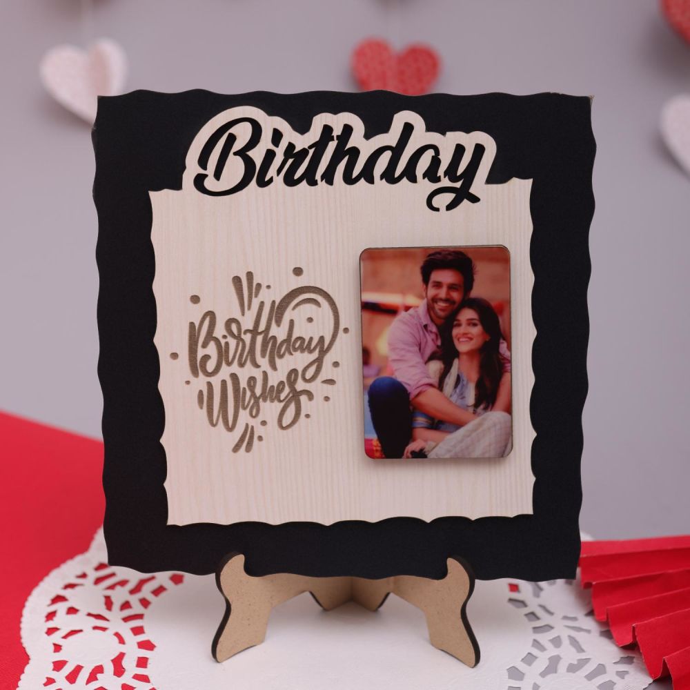 HUEX Happy Birthday Photo Frame| Customized Picture frame |Memorable  Personalised Photo Frame | Wooden Designer With Happy Birthday Message  Wooden Tabletop Photo frame gift for birthday,Anniversary : Amazon.in: Home  & Kitchen