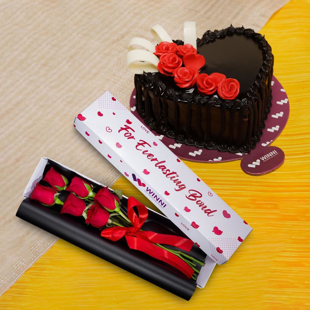 Forever Red Roses With Chocolate Cake | Winni.in