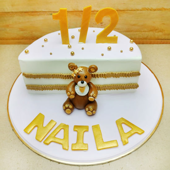 Half Birthday Cake With Teddy Bear Winni In