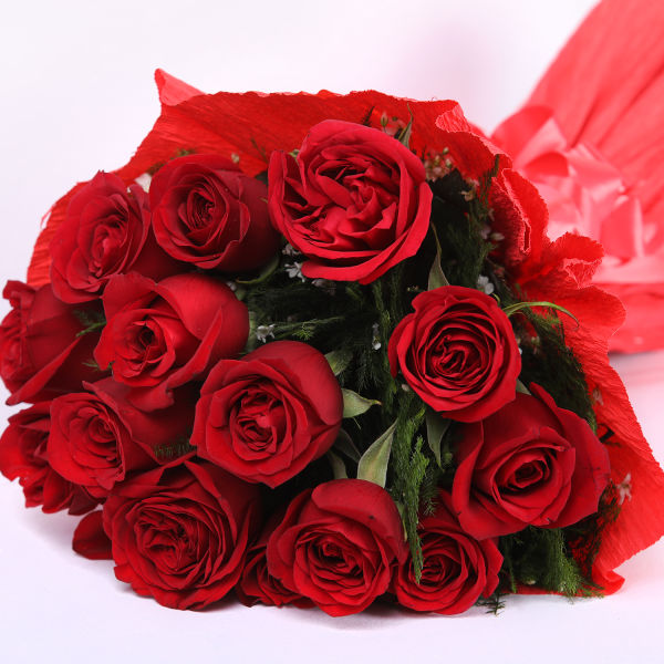 Perfect Rosy Red Roses in Red Packing | Winni