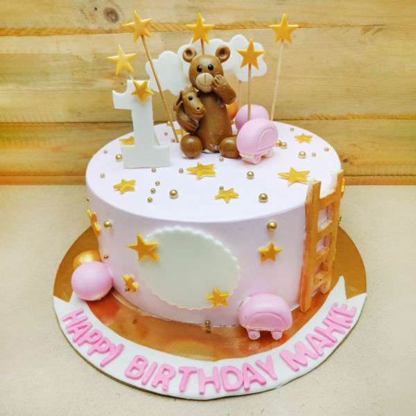 Two-Tier Round Teddy Bear Baby Shower Cake - Montilio's Bakery