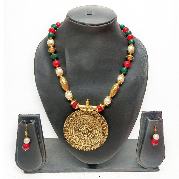 Buy Colorful Beads Kundan Gold Necklace Set