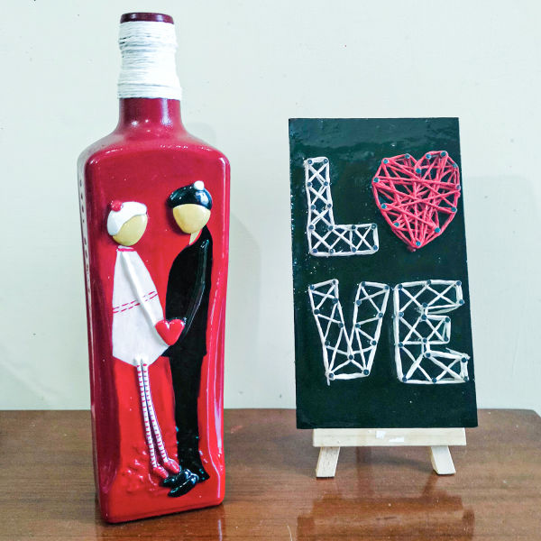 Buy Love String Wall Art With 3D Couple Bottle
