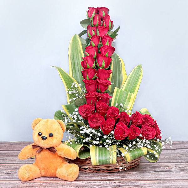 Buy Red Roses Arrangement With Teddy