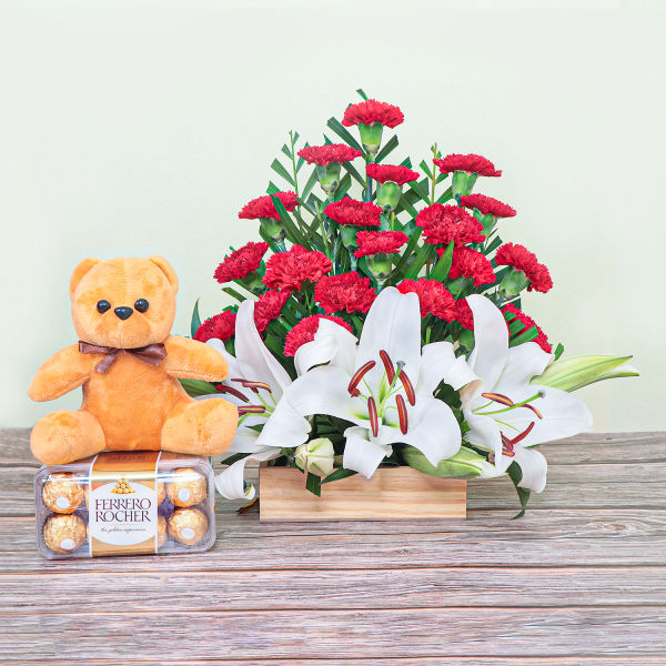 Buy Tempting Rochers Teddy With Blooms