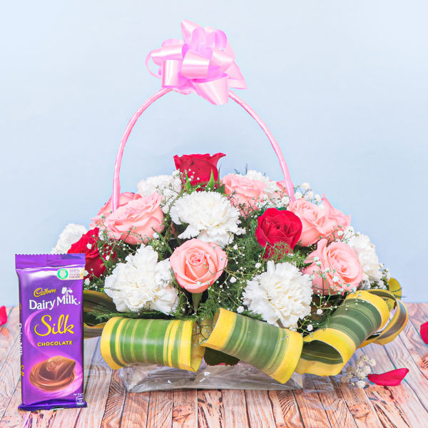Buy Floral Love Basket With Silk Chocolate