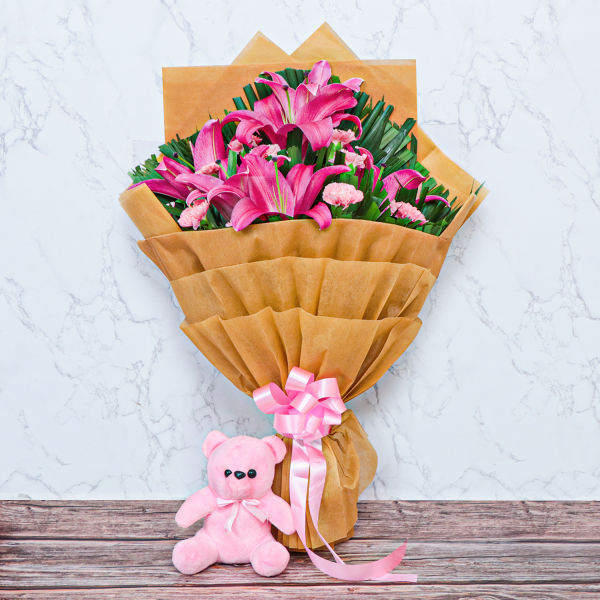 Buy Heavenly Pink Lilies N Carnation