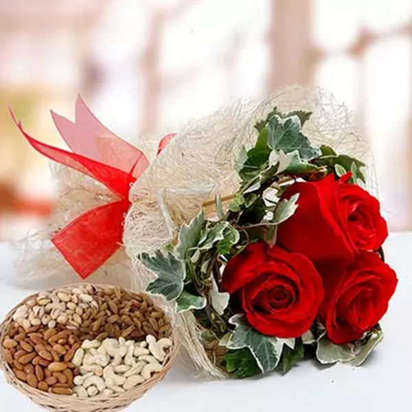 Buy Roses And Healthy Basket Combo
