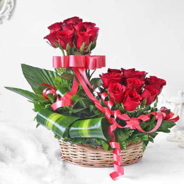 Buy Red Roses In Basket Arrangement