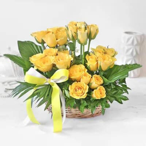 Buy Sunshine Yellow Roses In Basket