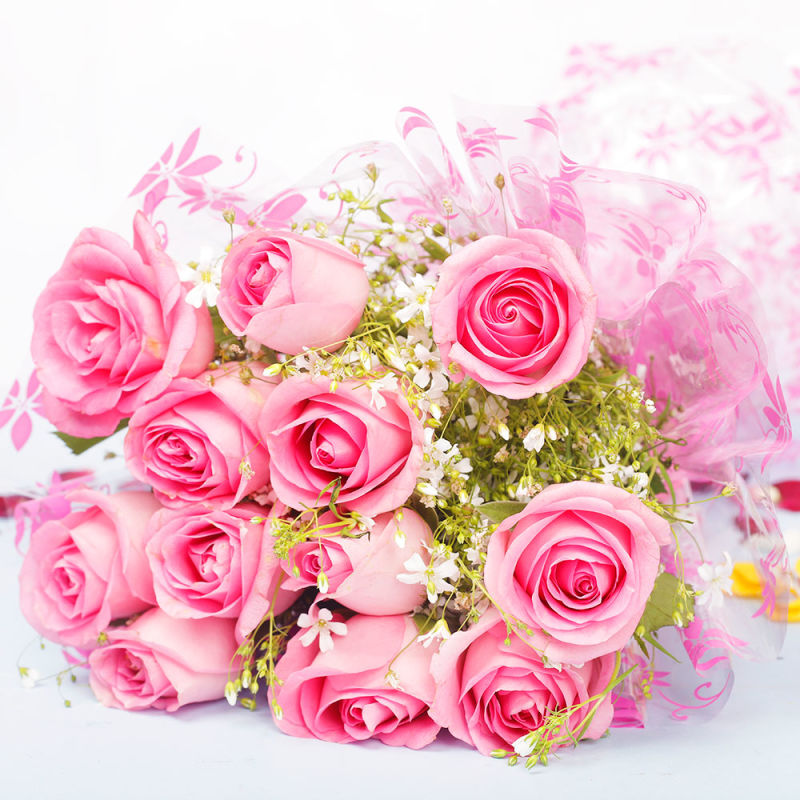 12 Pink Roses Bouquet Winni In