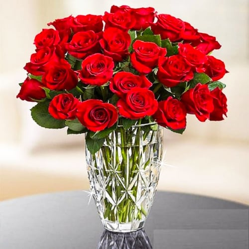 Buy Red Roses in Crystal Vase