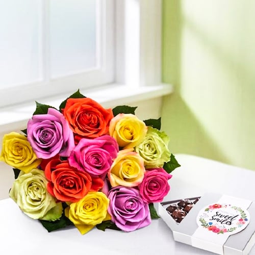 Buy Assorted Roses with Chocolates