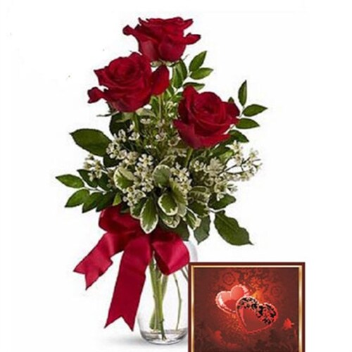 Buy 3 Red Roses With Greeting Card