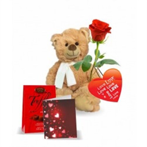 Buy Rose truffles card with teddy