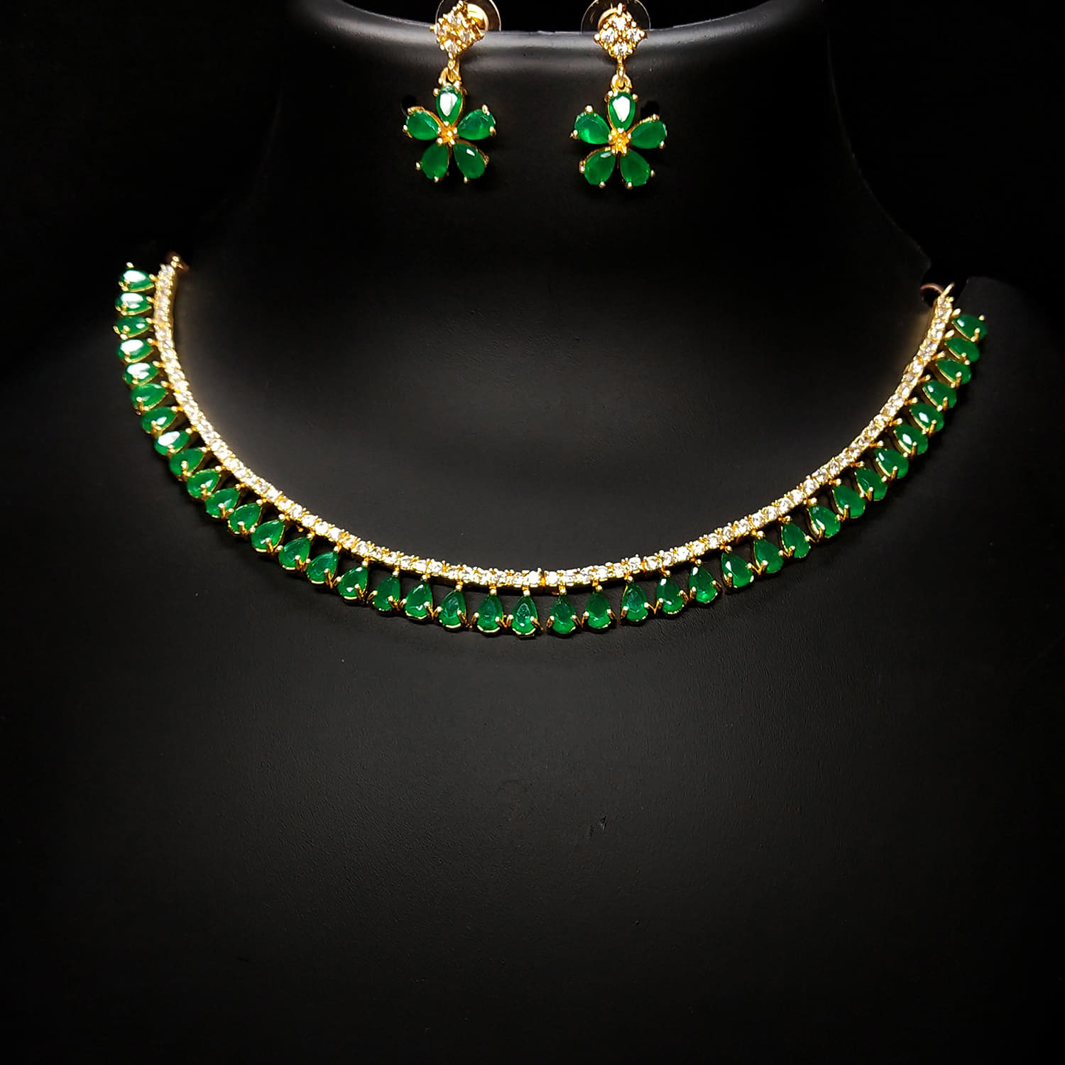 Yellow  Green Necklace with Earring Jewellery Set with Kundan  Pearls   DugriStyle