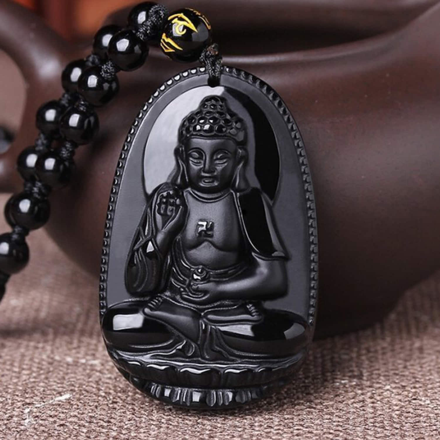 925 Sterling Silver Genuine Obsidian Stone Buddha Necklace - Etsy