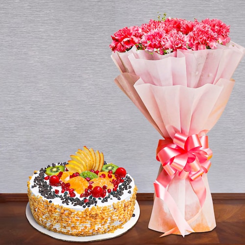 Buy Bright Floral Bouquet With Cake