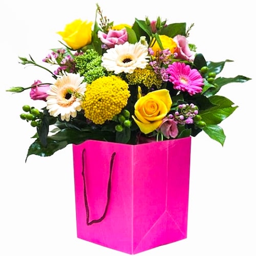 Buy Mix Flowers In Pink Box