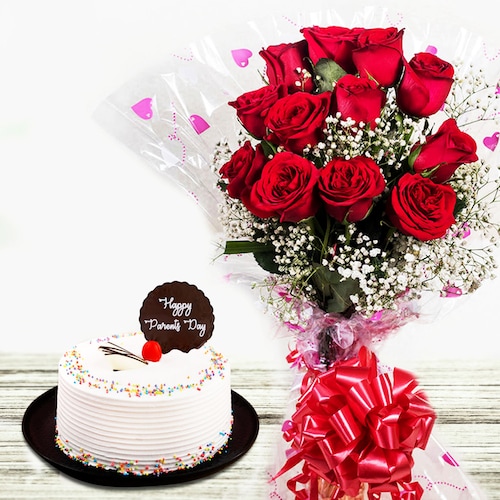 Buy Royal Roses N Vanilla Cake Combo