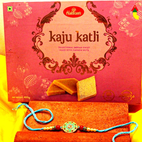 Buy Elegant Om Rakhi with Kaju Katli