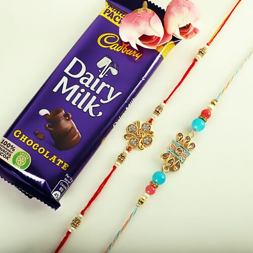 Buy Pretty Rakhi Pair With Cadbury