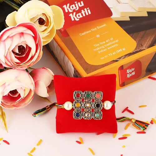 Buy Cube Design Rakhi With Kaju Katli