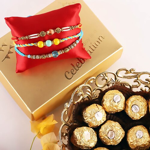 Buy Pleasing Rakhi Set Of Three With Chocolates