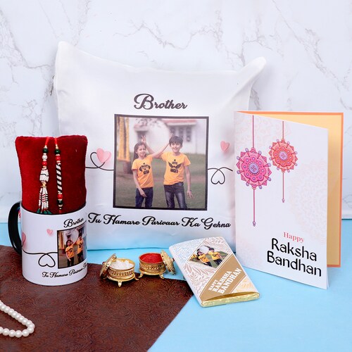 Buy Siblinghood Photo Cushion N Mug Rakhi Gifts