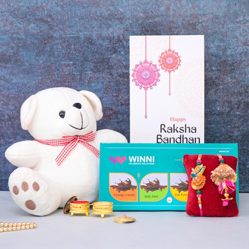 Buy Lumba Rakhi Pair With Choco N Teddy Bear Combo