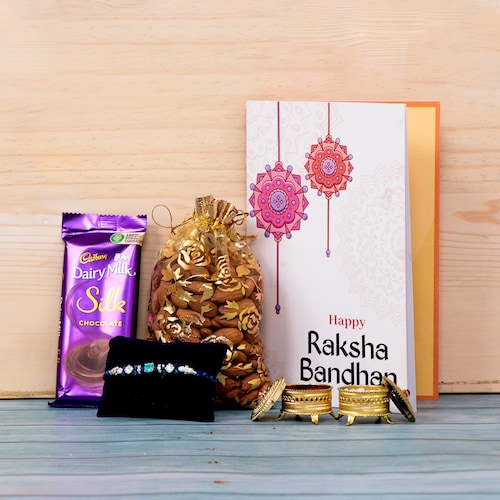 Buy Almond With Rakhi Greeting Combo With Silk
