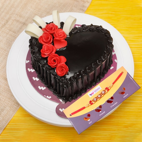 Buy HeartShaped Rosy Cake With Rakhi