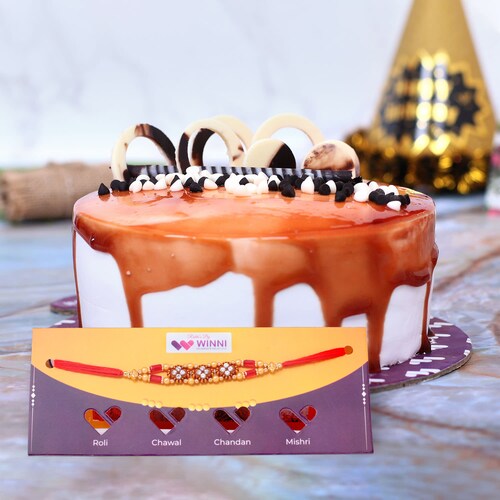 Buy Caramel Drip Cake Rakhi Combo
