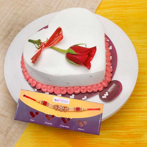 Buy Rosey Cake Rakhi Combo