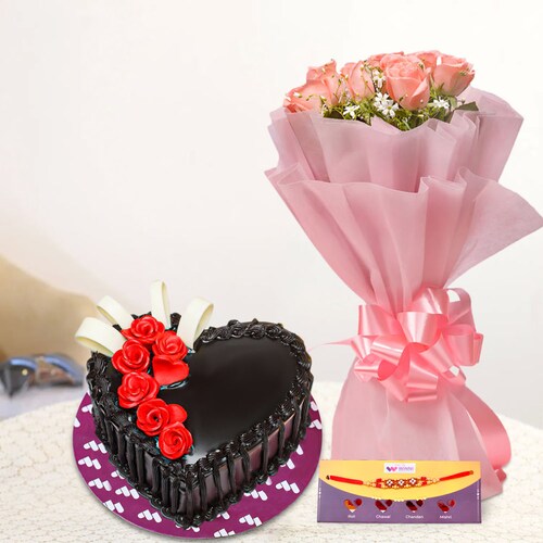 Buy Rosey Cake With Pick Roses Bouquet