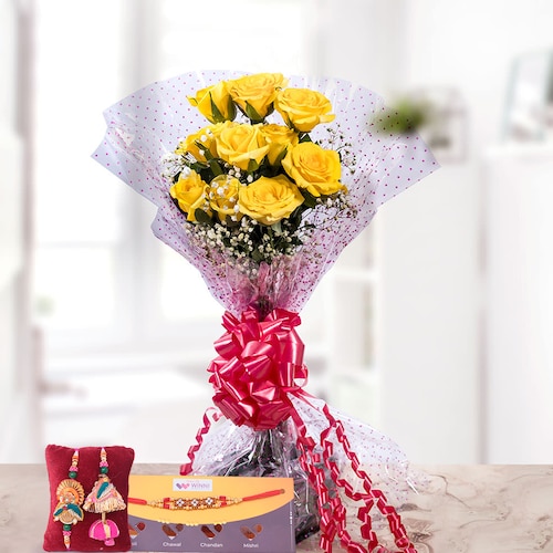 Buy Bhaiya Bhabhi Rakhi With Yellow Roses