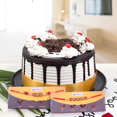 Buy Duo Rakhis With Black Forest Cake