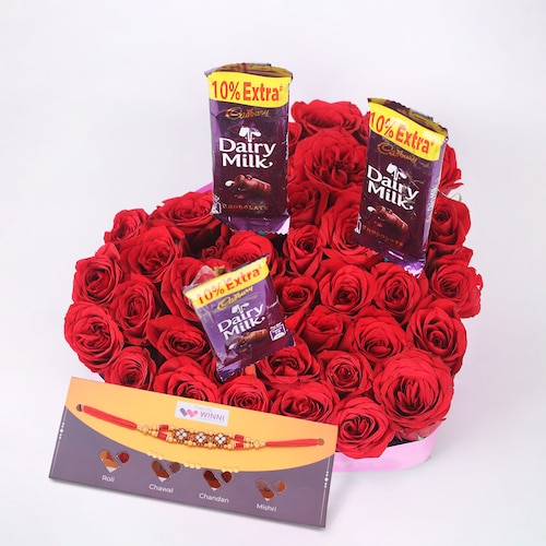 Buy HeartShaped Roses Rakhi Hamper