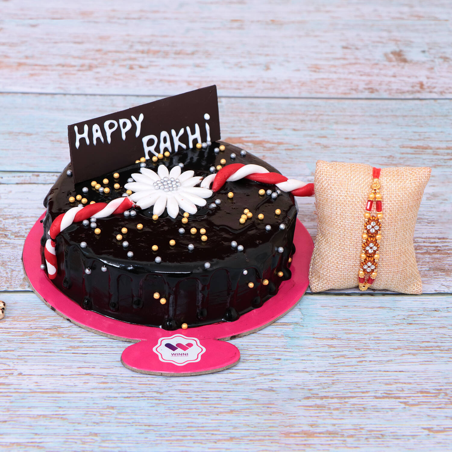 Online Meena Thread Rakhi with Happy Rakhi Cake Gift Delivery in UAE - FNP